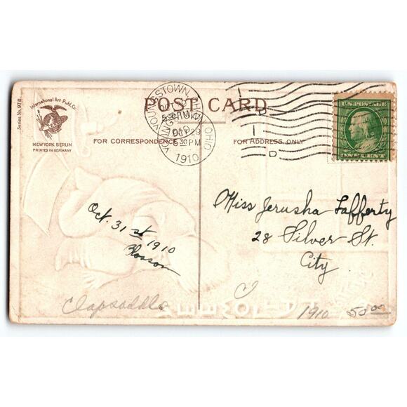 Halloween Postcard Ellen Clapsaddle Ye Ghost Stories Book Candle JOL 978 Germany - Picture 2 of 2